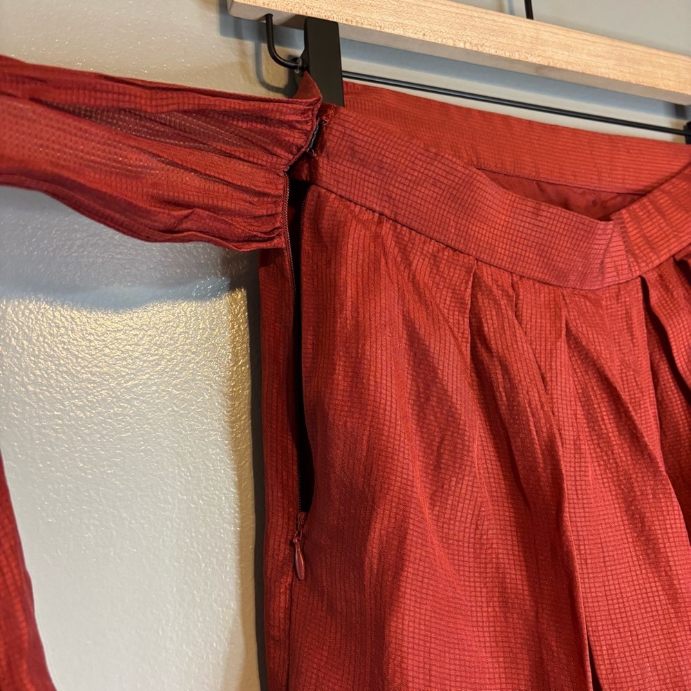 Vera Wang Lavender Label sz 6 Silk Pleated A-Line Skirt Bow Red - Picture 4 of 10